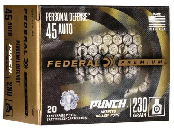 Federal Personal Defense Punch Handgun Ammuntion .45 ACP 230 gr JHP 890 fps 20/ct