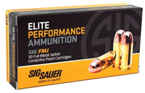 Sig Elite Performance Handgun Ammunition 9mm Luger 115 gr FMJ 1185 fps 50/ct
