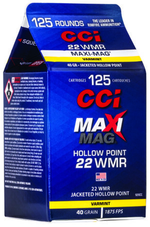 CCI 920CC Maxi-Mag Rimfire 22 WMR 40 gr Jacket Hollow Point 125 Per Box/ 10 Case