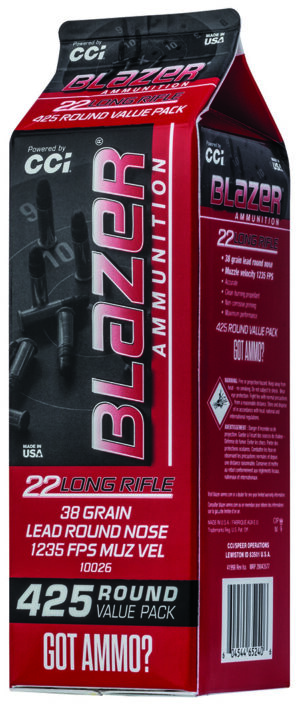 CCI 10026 Blazer Rimfire 22 LR 38 gr Lead Round Nose 425 Per Box/ 8 Case