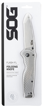 S.O.G SOG14180157 Flash FL 3.40" Folding Drop Point Plain Satin 4116 Stainless Steel Blade/Silver Stainless Steel Handle Includes Pocket Clip