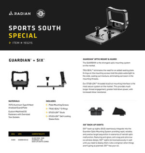 Radian Weapons G1501 Guardian Optic Guard w/Stealth Sights Black Anodized Hardcoat Aluminum RMR Mount Compatible w/Glock MOS Handgun