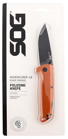 S.O.G SOG13110243 Adventure LB 3.50" Folding Plain Orange Black TiNi 5Cr15MoV Blade, Blaze Orange Textured GRN Handle