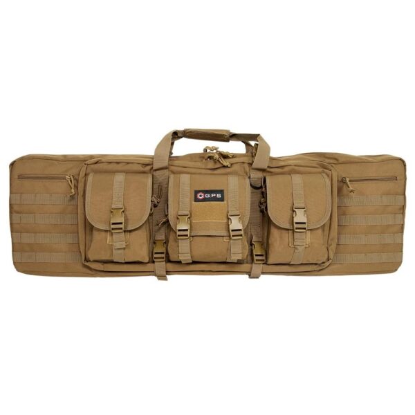 GPS Bags DRC42FDE Double Rifle Case Flat Dark Earth 600D Polyester with 2 Padded Pistol Sleeves, MOLLE Webbing & Lockable Zippers 42" L x 12.75" H x 9" W Exterior Dimensions