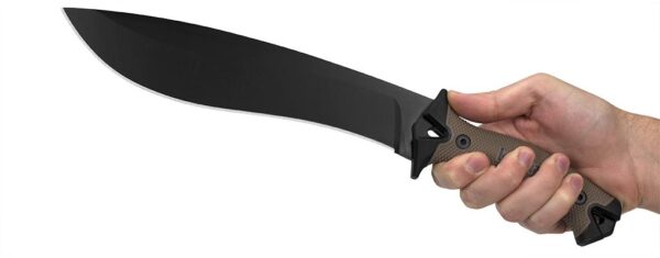 Kershaw 1077TAN Camp 10 10" Black Powder Coated 65Mn Carbon Steel Blade Black/Tan Glass-Filled Nylon Handle 16" Long Includes Sheath
