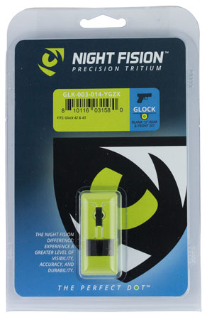 Night Fision GLK003014YGZ Tritium Night Sights For Glock  Green Tritium Yellow Outline Front Sight- Black/Blank Rear Sight Glock Glock 42/43/43X