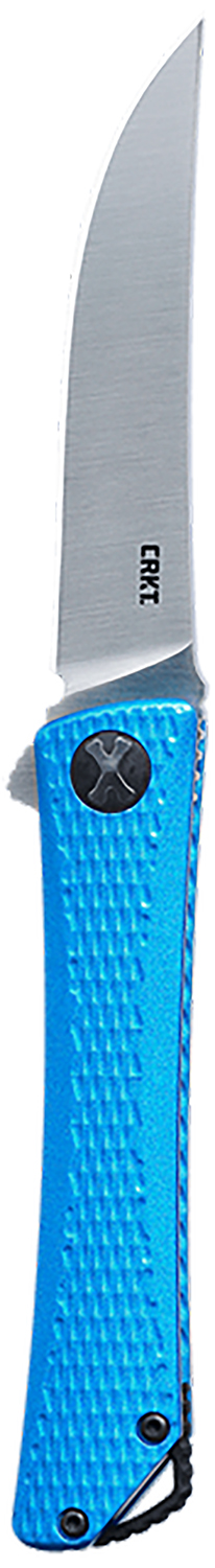 CRKT 7540 Kalbi  EDC 3.28" Folding Upswept Plain Satin 440 Acuto SS Blade, Blue Crosshatch Textured Aluminum Handle