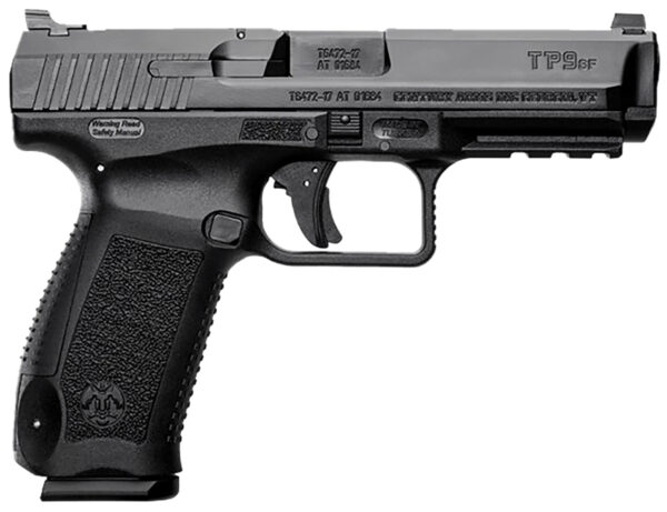 Canik HG4865N TP9SF  Full Size 9mm Luger 18+1 4.46" Black Nitride Match Grade Barrel, Black Cerakote Serrated Steel Slide & Polymer Frame w/Picatinny Rail, Black Interchangeable Backstrap Grip