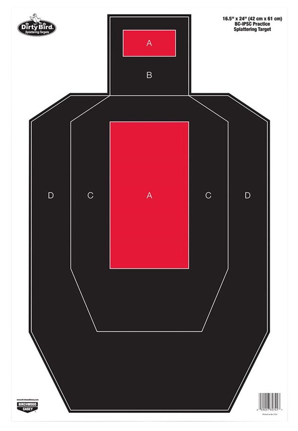 Birchwood Casey 35743 Dirty Bird  IPSC Tagboard Hanging Pistol 16.50" x 24" Black/Red White Impact Splatter 3 Per Pkg