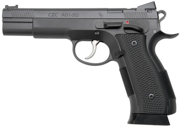 Cz Custom Shop 96333 A01-SD  9mm Luger 19+1 5" Match Grade Bull Barrel, Black Optic Cut/Serrated Steel Slide, Black Polycoat Steel Frame w/Beavertail, Black G10 Grip, Short Dustcover