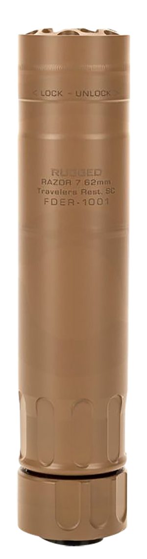 Rugged Suppressors RZRFDE762 Razor762  30 Cal (7.62mm), Rate Up To 300 RUM, 6.40" L FDE Cerakote Stainless Steel, 5/8"-24 tpi R3 Flash Hider Included