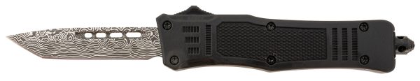 Steel River Knives MT616BDP Spartan  Mini 2.75" OTF Tanto Plain Laser Etched Damascus 440C SS Blade/4.25" Black Aluminum Zinc Alloy Handle