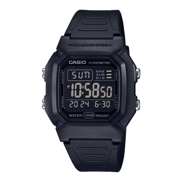 Classic Digital Watch w/ Blackout Dial, Dual Time & 5 Alarms