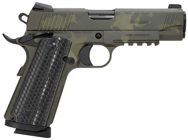 Girsan 392071 MC1911 C Untouchable Compact Frame 9mm Luger 9+1 4.40" Black Steel Barrel, OD Camo Serrated Steel Slide & Frame w/Beavertail & Picatinny Rail, Black Polymer Grip