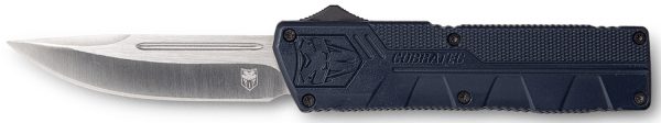 CobraTec Knives NYCTLWDNS Lightweight  3.25" OTF Drop Point Plain D2 Steel Blade/NYPD Blue Aluminum Handle Includes Pocket Clip