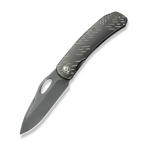 WEKNIFE Inmate Front Flipper & Thumb Hole Knife Polished Gray Titanium Handle With Satin Raindrops (3.7"" Polished Gray CPM 20CV Blade)