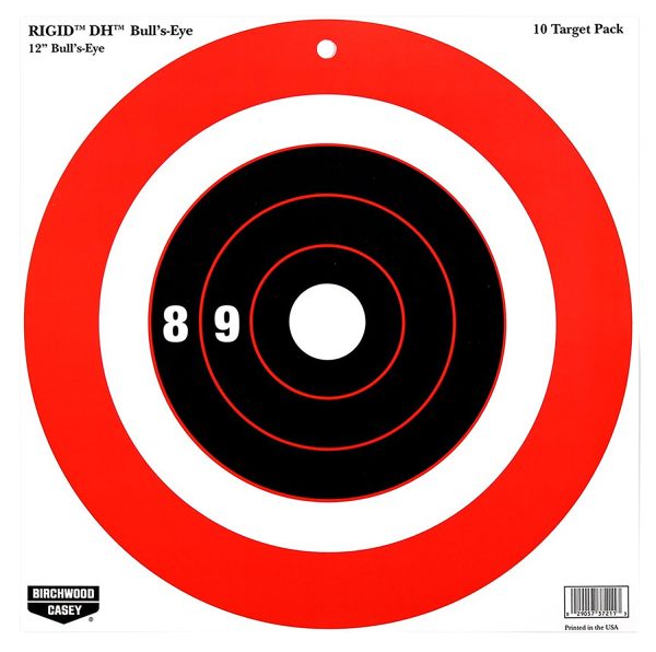Birchwood Casey 37211 Rigid DH Bullseye Tagboard Hanging 12" x 12" Black/Orange 10 Pk.