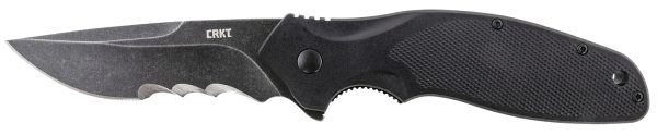 CRKT K800KKP Shenanigan  3.35" Folding Drop Point Veff Serrated Black Stonewashed 4116 Stainless Steel Blade/ Black GRN Handle Includes Pocket Clip