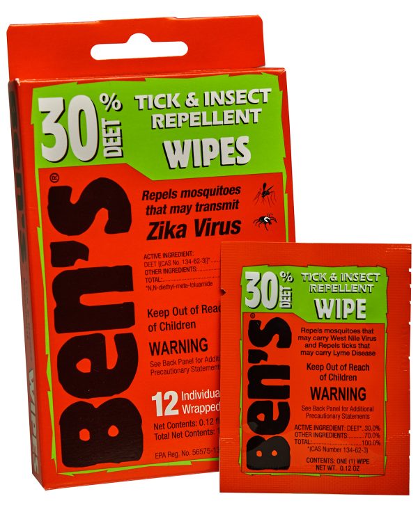 Ben's 00067085 30  Odorless Scent Wipes Repels Ticks & Biting Insects 12