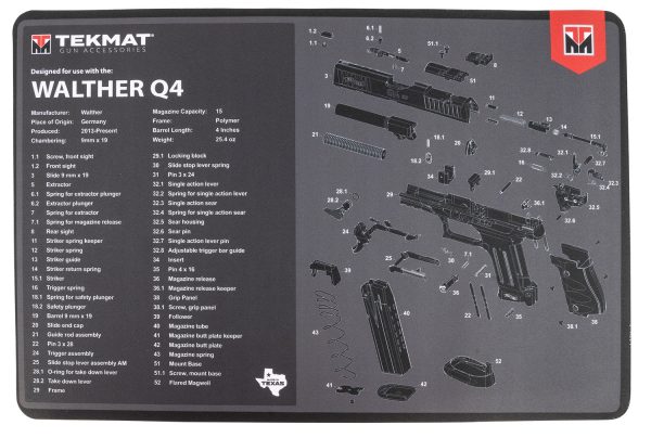 TekMat TEKR17WALQ4SF Walther Q4 SF Cleaning Mat Black/Gray Rubber 11"x17" Walther Q4 Parts Diagram