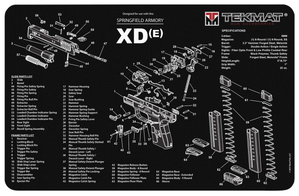 TekMat TEKR17XDE Springfield Armory XDe Cleaning Mat Black/White Rubber 11"x17" Springfield Armory XDe