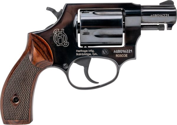 Heritage Mfg HR38B2W Roscoe  Small Frame 38 Special +P 5rd 2" Black Polished Alloy Steel Barrel & Cylinder, Black Polished Carbon Steel Frame, Wood Grip, Transfer Bar Safety