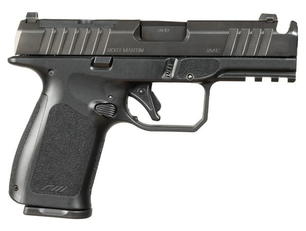 Rost Martin RM1CBLKOSP(COMP) RM1C  9mm Luger 17+1 4" Black Compensated Match Grade Barrel, Black Tenifer Optic Ready/Serrated Steel Slide, Black Polymer Frame w/Picatinny Rail, Textured Grip