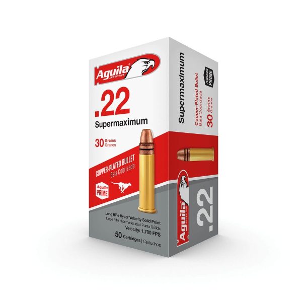 Aguila Ammunition .22 LR Super Max Rifle Ammo - 30 Grain | Copper Plated Solid Point | 50rd Box