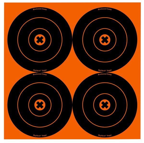 Birchwood Casey 36612 Big Burst Revealing Target Self-Adhesive Paper Black/Orange 6" Bullseye 12 Pack