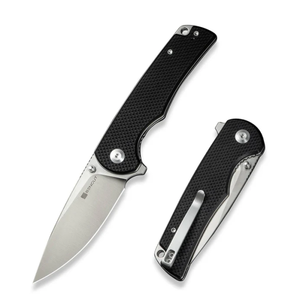 Praktisk Flipper/Thumb Stud Folding Knife 3.59"" Satin 9Cr18MoV Drop Point Plain Edge Blade, Black G10 Handle