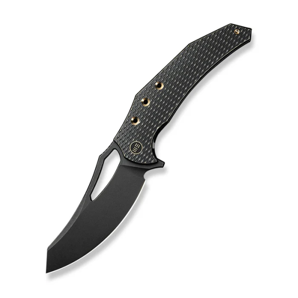WEKNIFE Epaulette Flipper & Thumb Hole Knife Diamond Patterned Black Titanium Handle (3.45"" Black Stonewashed Bohler M390 Blade) WE24024-1