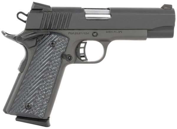 Rock Island 51531 M1911-A1 Standard MS 45 ACP 8+1 4.30" Button-Rifled Barrel, Black Parkerized Steel Frame w/Beavertail, Parkerized Serrated Slide, Black/Gray G10 Grip, Grip Safety