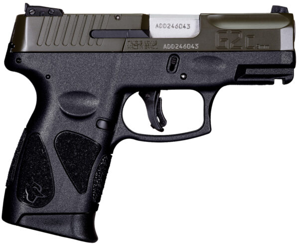 Taurus 1G2C93B12 G2C  Compact Frame 9mm Luger 12+1 3.26" Matte Stainless Steel Barrel, Moss Green Cerakote Serrated Steel Slide, Black Polymer Frame w/Picatinny Rail & Polymer Grip, Right Hand