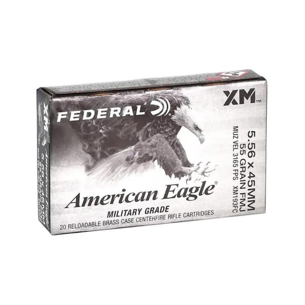 Federal American Eagle Rifle Ammunition 5.56mm 55gr FMJ 3165 fps 20/ct