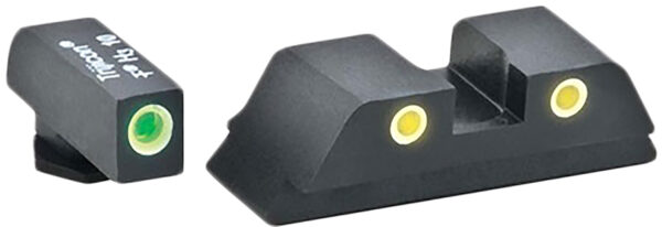 AmeriGlo GL5115 Classic Tritium Sight Set for Glock  Green Tritium White Outline Front Sight-Yellow Tritium White Outline Rear Sight