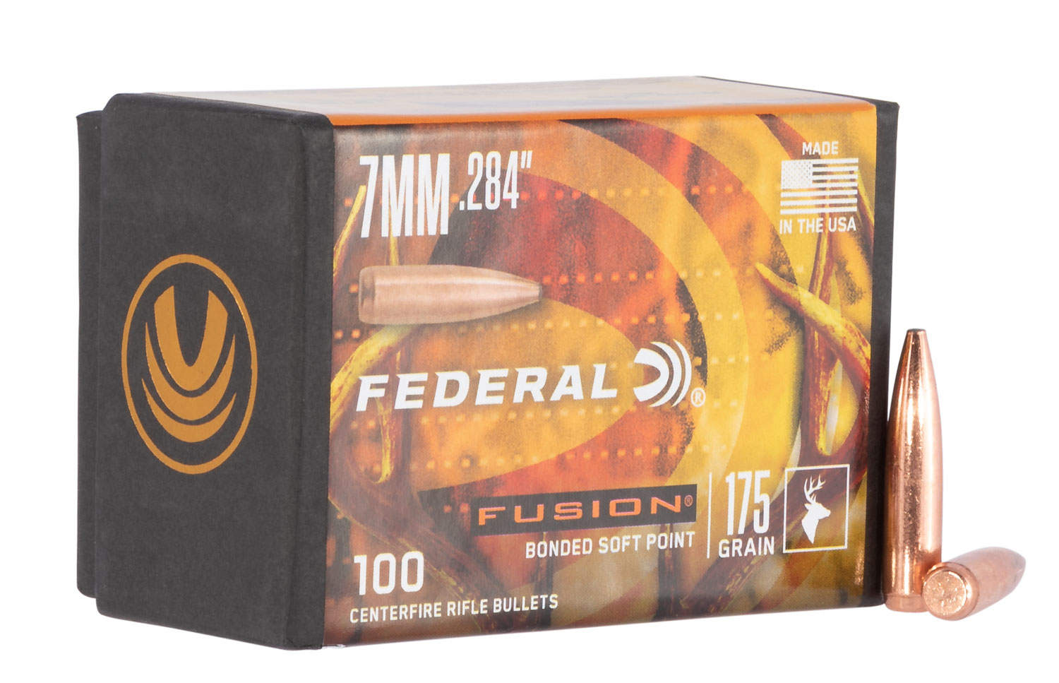 Federal FB284F4 Fusion Component 7mm .284 175 gr Fusion Soft Point 100 Per Box/ 4 Case