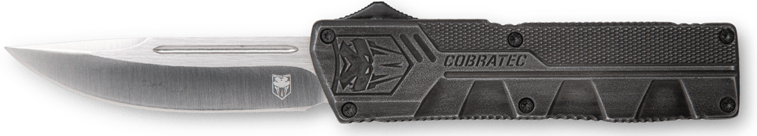 CobraTec Knives SWCTLWDNS Lightweight  3.25" OTF Drop Point Plain D2 Steel Blade/Stonewashed Aluminum Handle Includes Pocket Clip