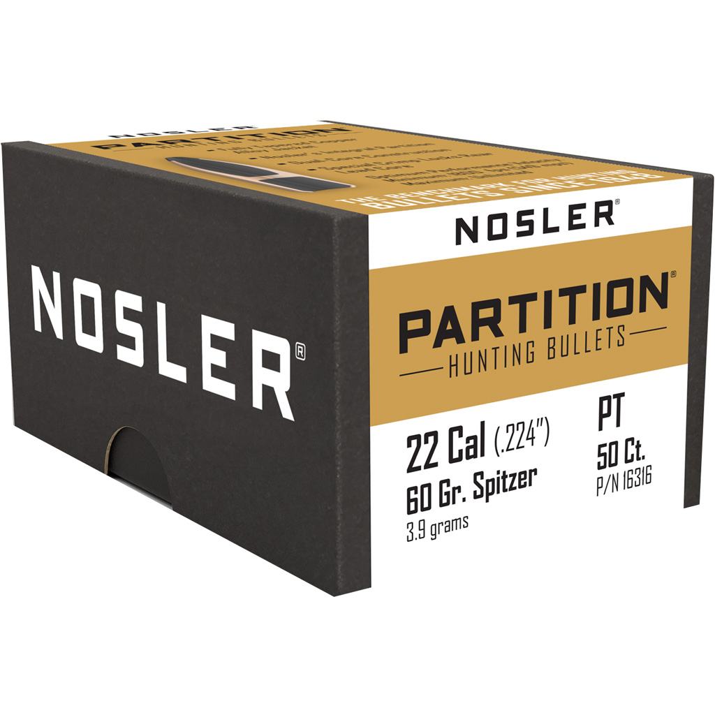 Nosler Partition Bullets .22 Cal. 60 gr. Spitzer Point 50 pk.