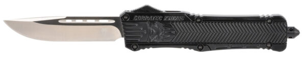 CobraTec Knives LBCTK1LDNS CTK-1  Large 3.75" OTF Drop Point Plain D2 Steel Blade/Black Aluminum Handle Features Glass Breaker Includes Pocket Clip