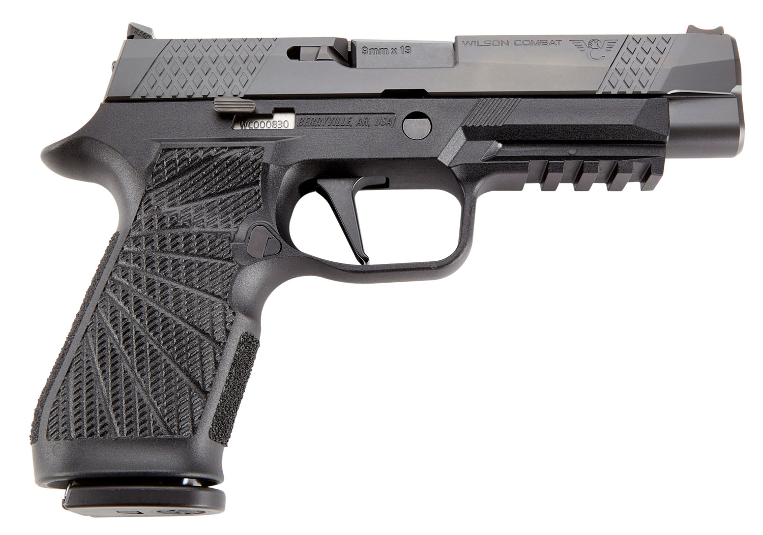 Wilson Combat SIGWCP320F9BATS P320  9mm Luger 17+1 4.70" Black Steel Barrel, Black DLC Serrated Stainless Steel Slide, Black Polymer Frame w/Picatinny Rail, Straight Trigger, Black Polymer Grip