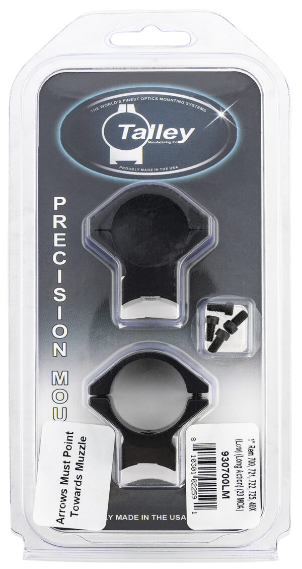 Talley 930700LM Scope Mount/Ring Combo  Black Anodized Aluminum 1" Tube Remington 700/721/722/725/40X Low Rings Long Action 20 MOA
