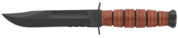 Ka-Bar 1252 USMC  5.25" Fixed Clip Point Part Serrated Black 1095 Cro-Van Blade, Brown Leather Handle, Includes Sheath