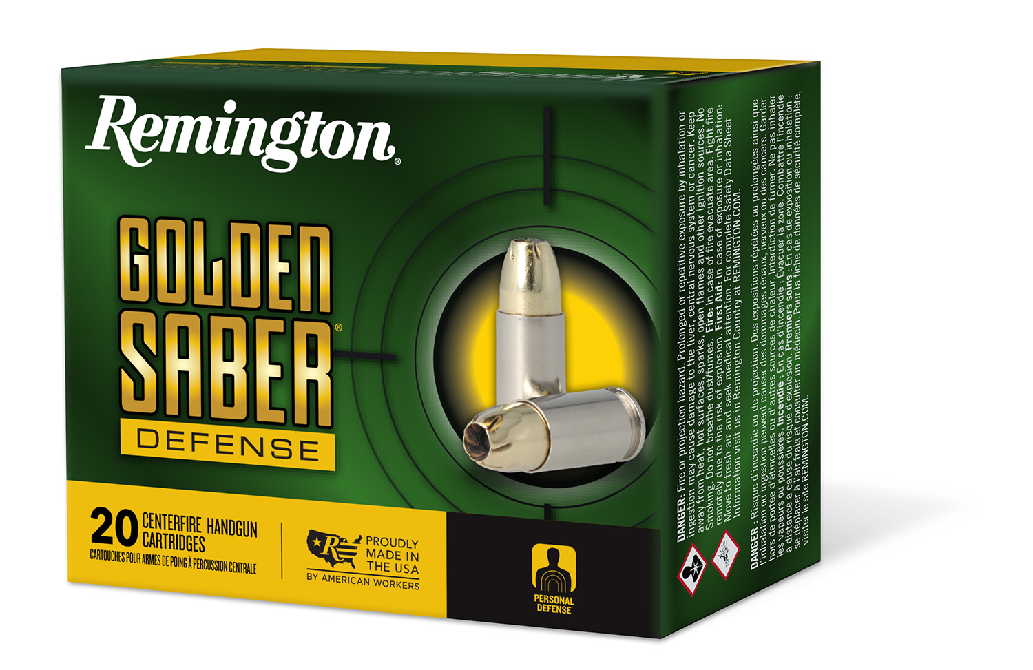 Remington Ammunition 27606 Golden Saber Defense 38Special+P 125gr Brass Jacketed Hollow Point 20 Per Box/25 Case