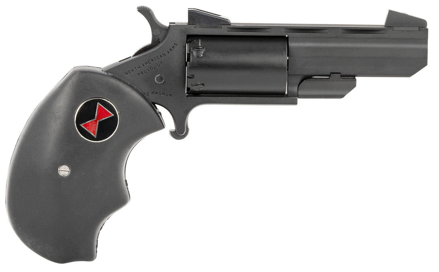 North American Arms BWMCRK Black Widow  22 WMR 5 Shot 2" Matte Black Heavy Vent Rib Barrel, Matte Black Cerakote Stainless Steel Frame, Black Cylinder, Black Finger Grooved Rubber Grip, Exposed Hammer