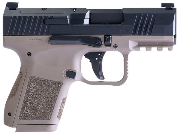 Canik HG7620BDN MC9  9mm Luger 12+1/15+1 3.18" Black Barrel, Black Optic Ready/Serrated Slide, Flat Dark Earth Polymer Frame w/Picatinny Rail, Texture Flat Dark Earth Polymer Grips