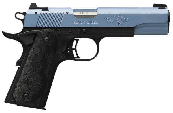 Browning 051897490 1911 Black Label Full Size Frame 22 LR 10+1, 4.25" Matte Stainless Steel Barrel, Polar Blue Cerakote Serrated Slide, Matte Black Polymer Frame w/Beavertail, Black Laminate Wood Grip