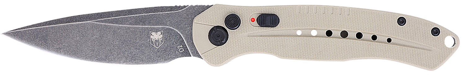 CobraTec Knives TANDIABLOAUTO Diablo  3.50" Folding Black Stonewashed D2 Steel Blade, 4.75" Tan Textured G10 Scales Handle