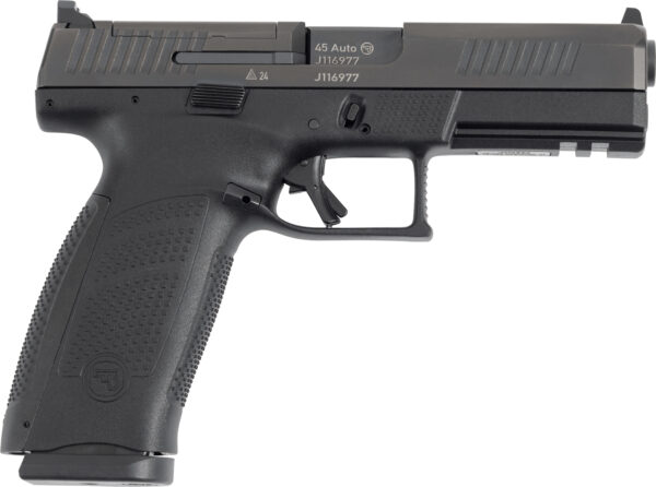 CZ-USA 91591 P-10 F  Full Size Frame 45 ACP 13+1 4.50" Black Steel Barrel, Black Steel Optic Ready/Serrated Slide, Black Polymer Frame w/Picatinny Rail, Interchangeable Backstrap Grip