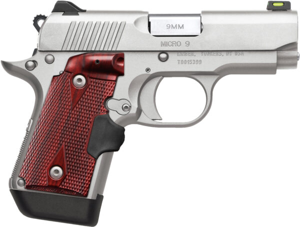 Kimber Mfg.,inc 3700482 Micro 9  Stainless Steel 9mm 7+1 3.15" Satin Silver Slide Rosewood Grip