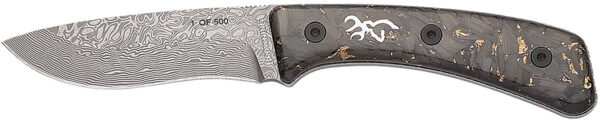 Browning 3220570B Rock  3.50" Fixed Drop Point Plain Acid Etch Damascus Blade, Carbon Fiber Handle